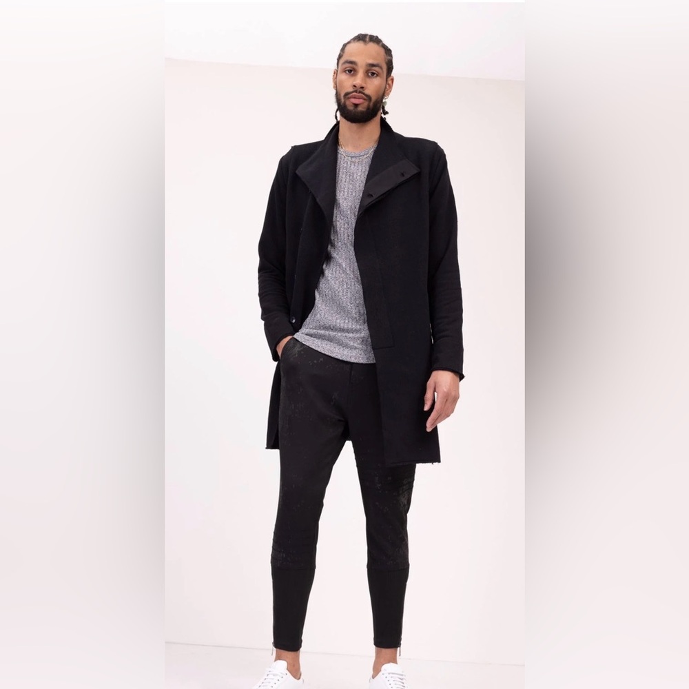 Ron Tomson Black Asymmetrical Draped Cardigan Jacket Raw Edge